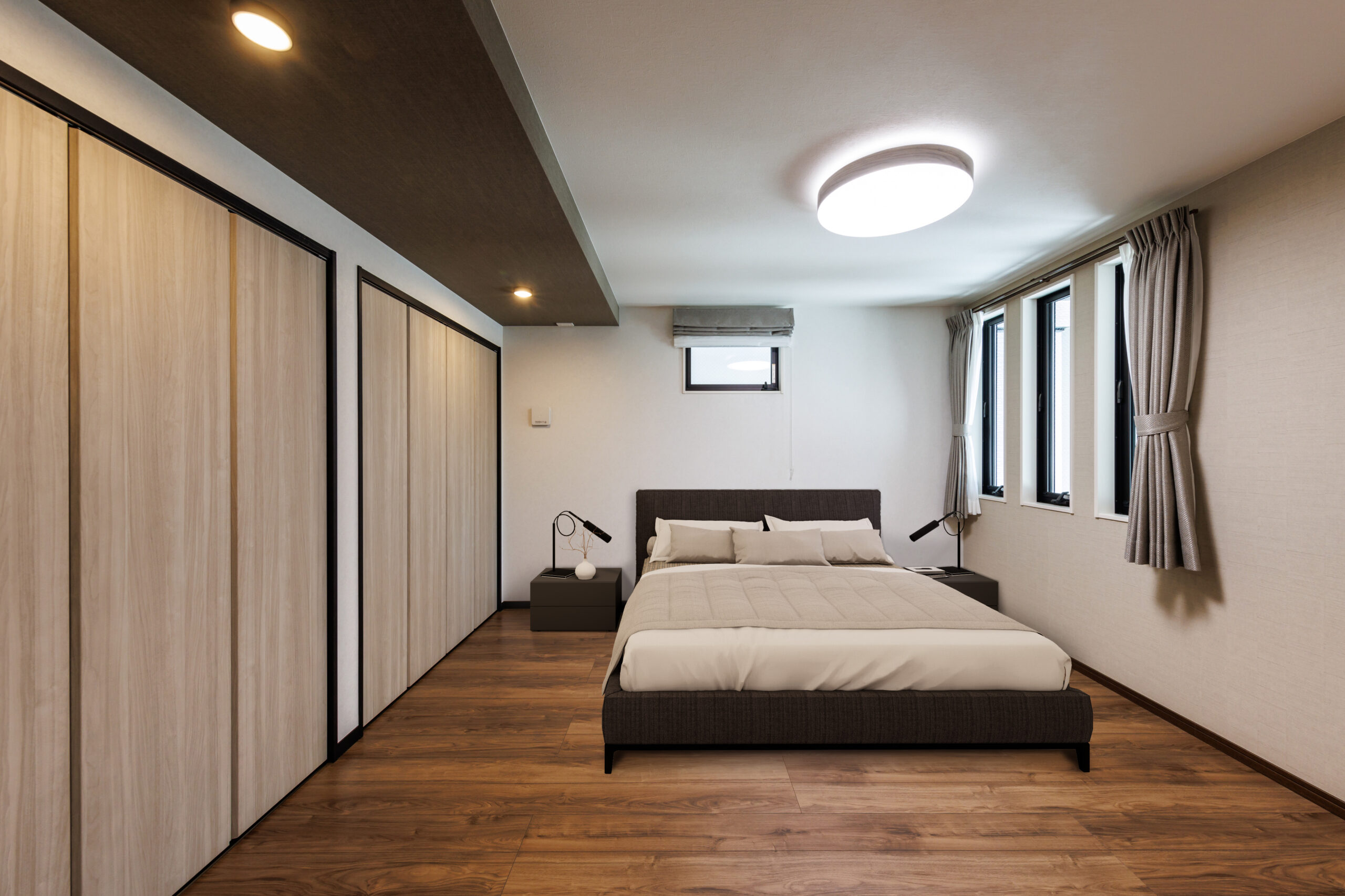 T-4／主寝室は木の風合いが温かみのある優しい雰囲気。明るい陽差しとともに、柔らかく空間を彩ります。